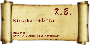 Kinszker Béla névjegykártya